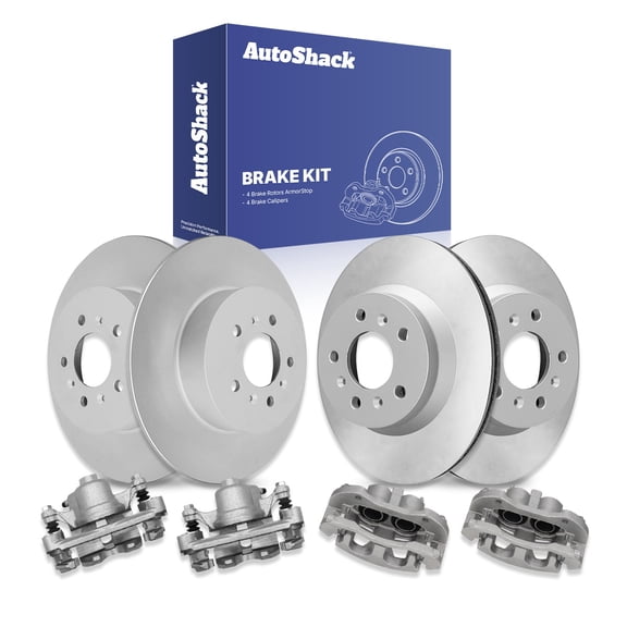 AutoShack Front & Rear Brake Rotors & Calipers for Chevrolet, Impala 2006-2010 Monte Carlo 2006-2007, FWD V6 3.5L 3.9L V8 5.3L - Coated - ArmorStop