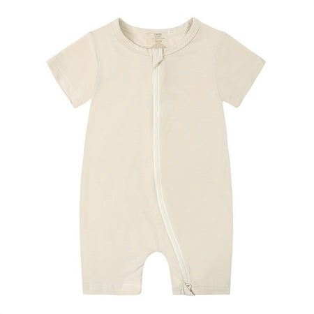 

Odeerbi Infant Boys Girls Summer Short Sleeve Romper Jumpsuit Cotton Baby Clothes Child s Jumpsuit Baby Botton Round Neck Cute Solid Color Shorts Bodysuits Beige