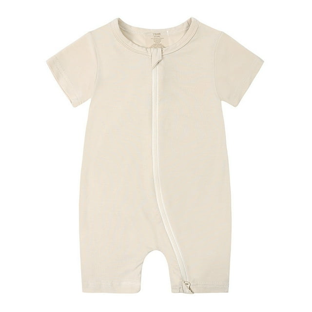 LWFFDAW Baby Girls Boys Rompers Short Sleeve Newborn Infant Zip Up Crewneck Onesies Summer Short Jumpsuits Comfy Solid Color One Piece Suits