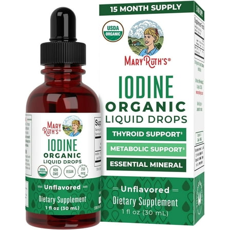 MaryRuth's Iodine Drops, USDA Organic, THYROID Support, 1 Fl Oz, 450 Servings