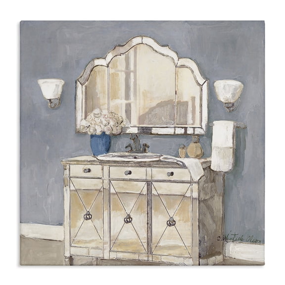 Stupell Industries Traditional Bathroom Sink & Mirror Cottage Painting Wrapped Canvas Canvas Art Print Wall Art, 17 x 17