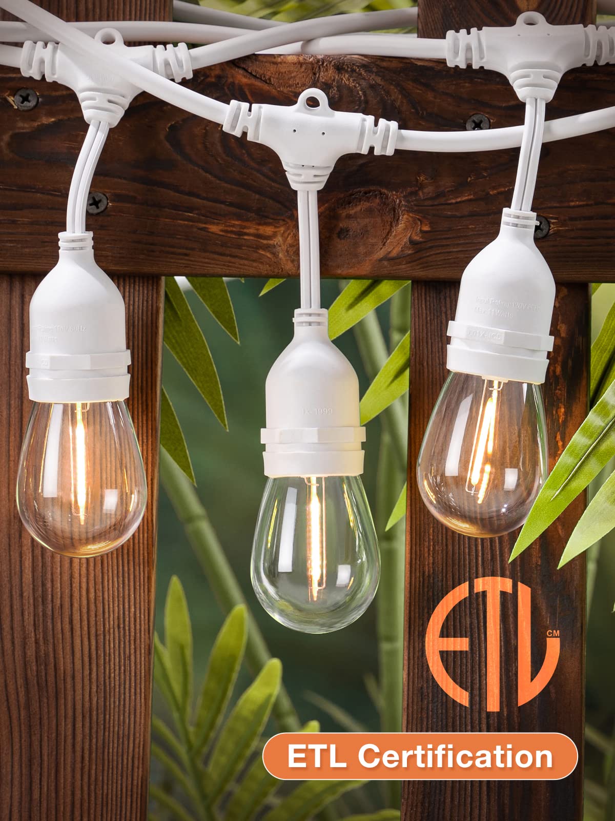 LED Outdoor String Lights 48FT with 2W Dimmable Edison Vintage Shatterproof  Bulbs and Commercial Grade Weatherproof Strand ETL Listed Heavy-Duty  Decorative Cafe, Patio, Market Light White