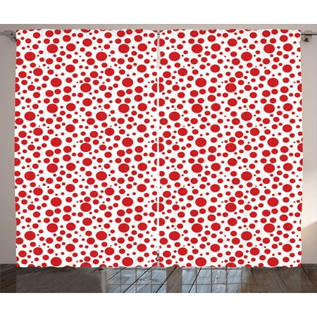 Abstract Curtains 2 Panels Set Red Polka Dots On White Background