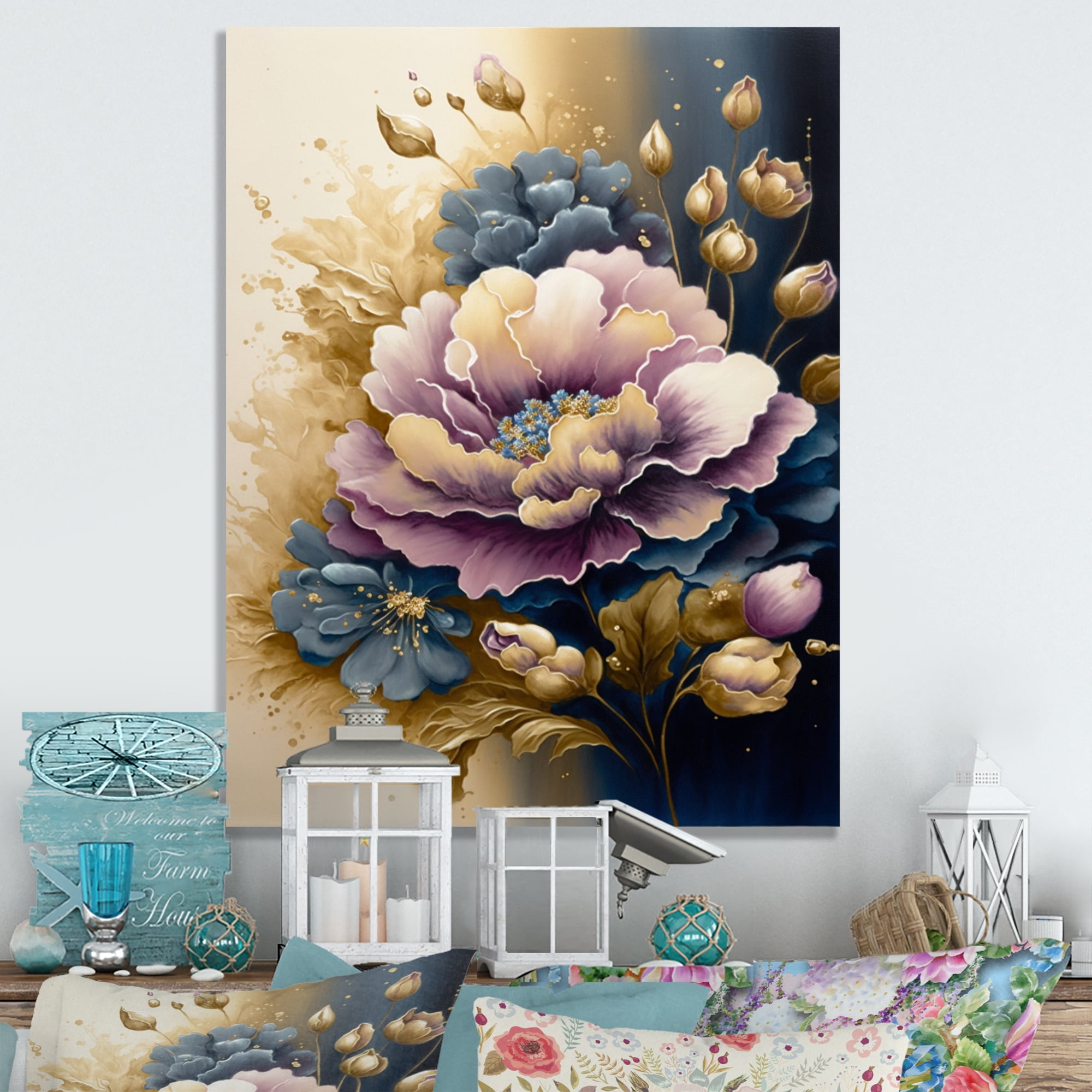 Designart Purple And Blue Watercolor Flowers I Canvas Wall Art