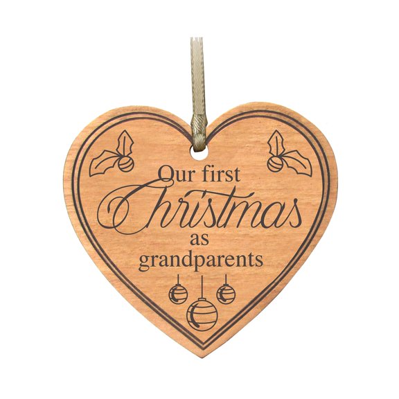 Engraved Grandparents Christmas Heart Ornament 3.75x4in - Our First Christmas