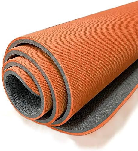Extra Thick TPE Yoga Mat - 72"x 32" Thickness 1/2 Inch -Eco Friendly SGS Certified - With High Density Anti-Tear Exercise Bolster For Home Gym Travel & Floor Outside Orange/Gray