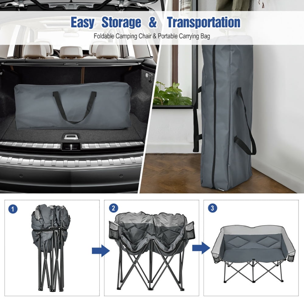 Aimee Lii Folding Camping Chair with Bags and Padded Backrest, Heavy Duty Extra Wide Folding Chair, Gray