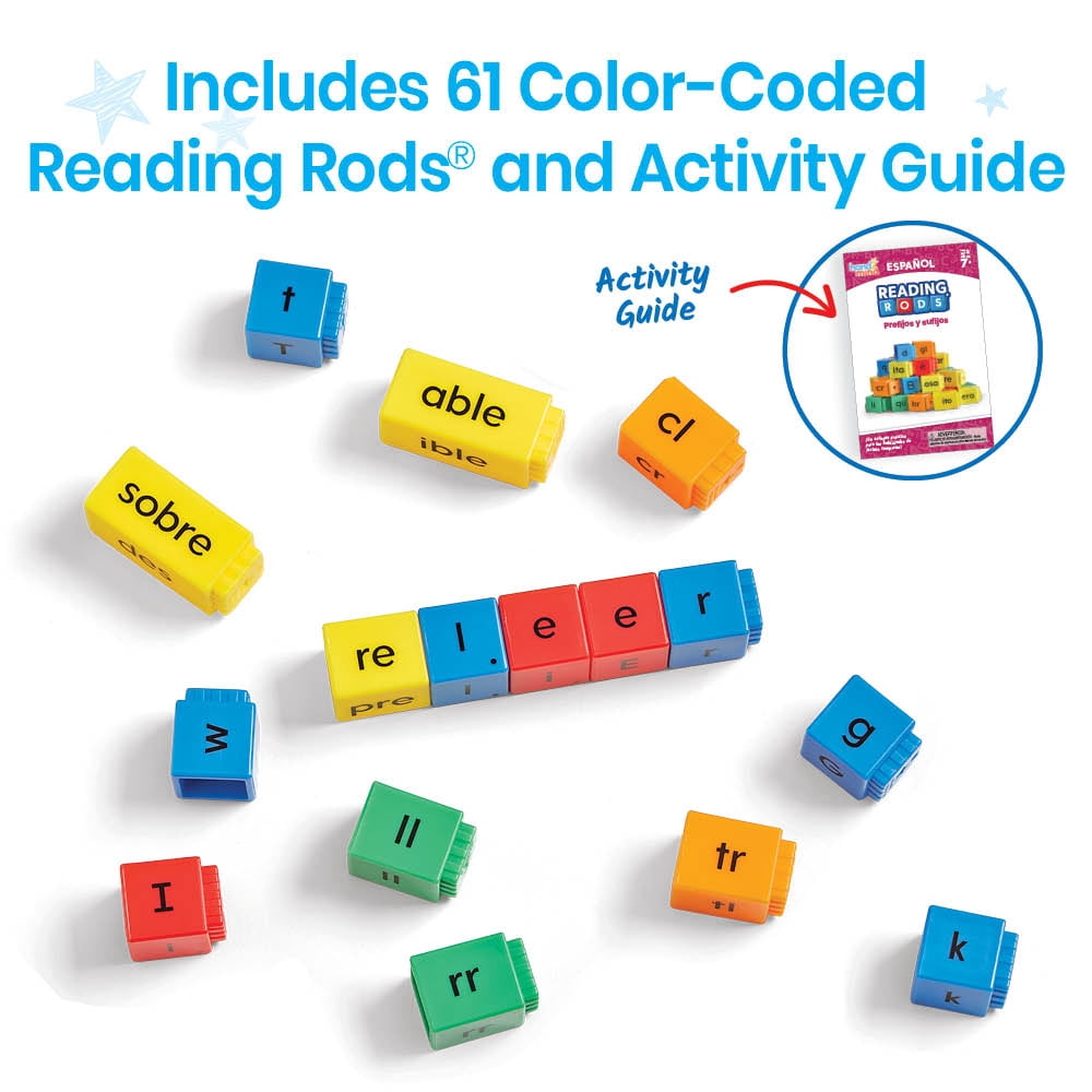 hand2mind Spanish Reading Rods Prefixes & Suffixes, Word Building Activities, Spelling Toys Phonemic Awareness