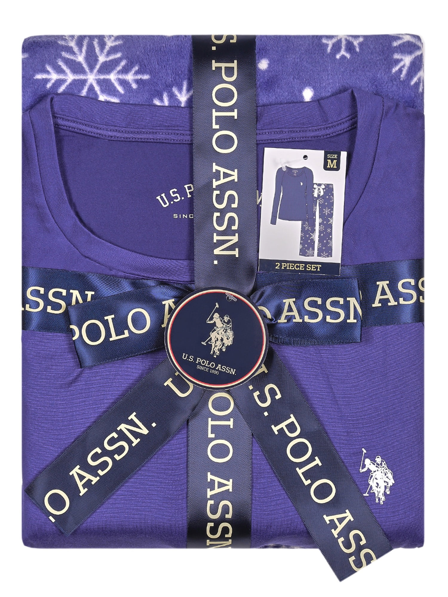 U.S. Polo Assn. Women's Holiday Giftable Long Sleeve Top and Plush Pant Pajama Sleep Set, 2-Piece, Sizes S-3X