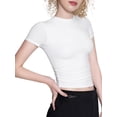 thumbnail image 3 of Women'S Crew Neck Short Sleeve Tops Slim Fit T Shirts Basic Tee Crop Tops Workout Y2k Clothes White XXL, 3 of 9