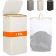 thumbnail image 1 of Cesto Para La Ropa Sucia Con Tapa, Cesta De Ropa Con Forro Extraíble Y Tapa, Cesta De Ropa Plegable De Gran Capacidad, Para Dormitorio, Baño, Lavadero. (Blanco roto), 1 of 4