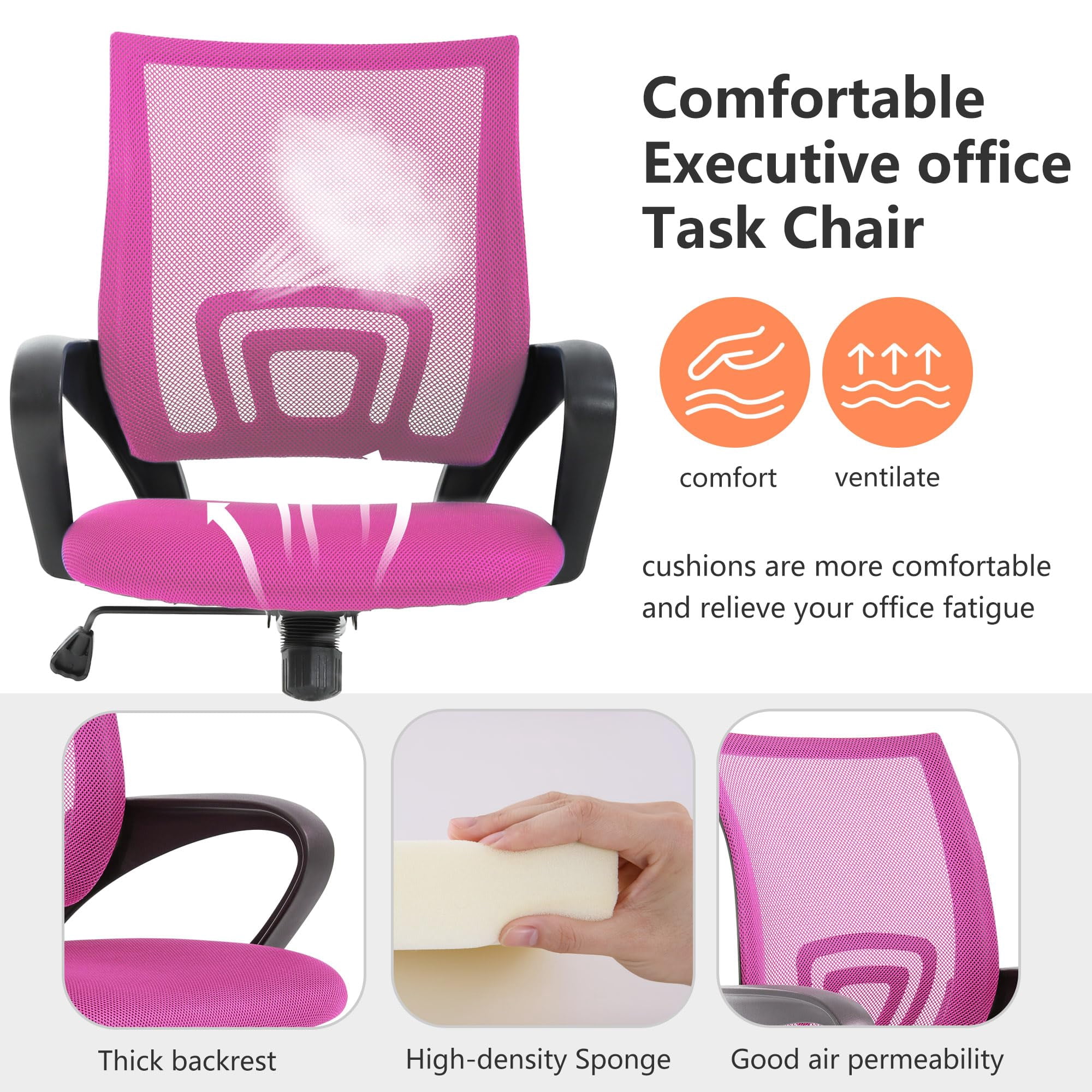 YRLLENSDAN Conference Room Chair Mesh Office Chair with Wheels Rolling Desk Chair with Arms Mesh Computer Chair for 250lb Adults Study Chair Adjustable Height,Pink