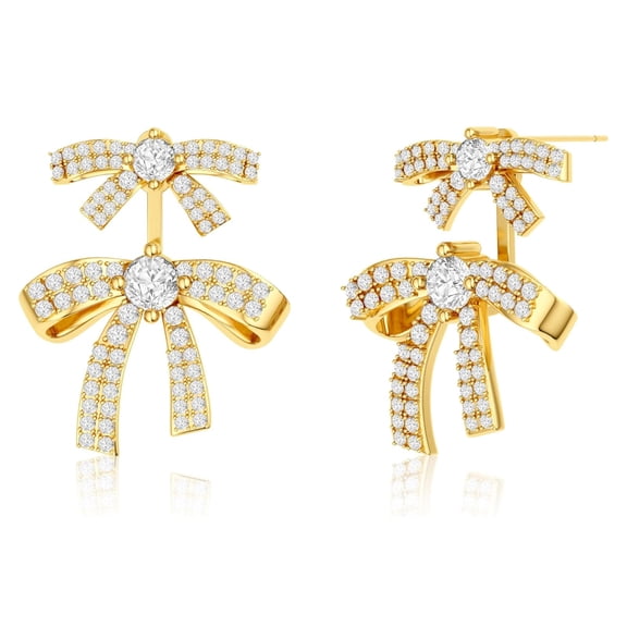 Gold Plated Bow Earrings for Women, Dainty Bow Stud & Cute Earring Jackets, Hypoallergenic Jewelry for Sensitive Ears