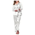 thumbnail image 2 of Silk Satin Pajamas Set Women Two Piece Nightwear Long Sleeve Sleepwear Soft Loungewear Pjs Set White XXL, 2 of 9
