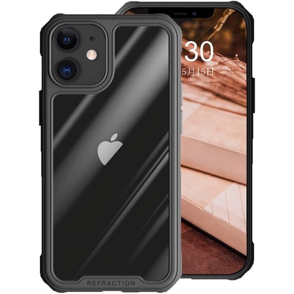 Compatible with iPhone 12 Mini Clear Case with Design, Flexible Clear Slim Soft TPU Back with Contrast-Color Button Reinforced Four Corners Protection Bumpers Cover Anti-Drop Phone Case Black