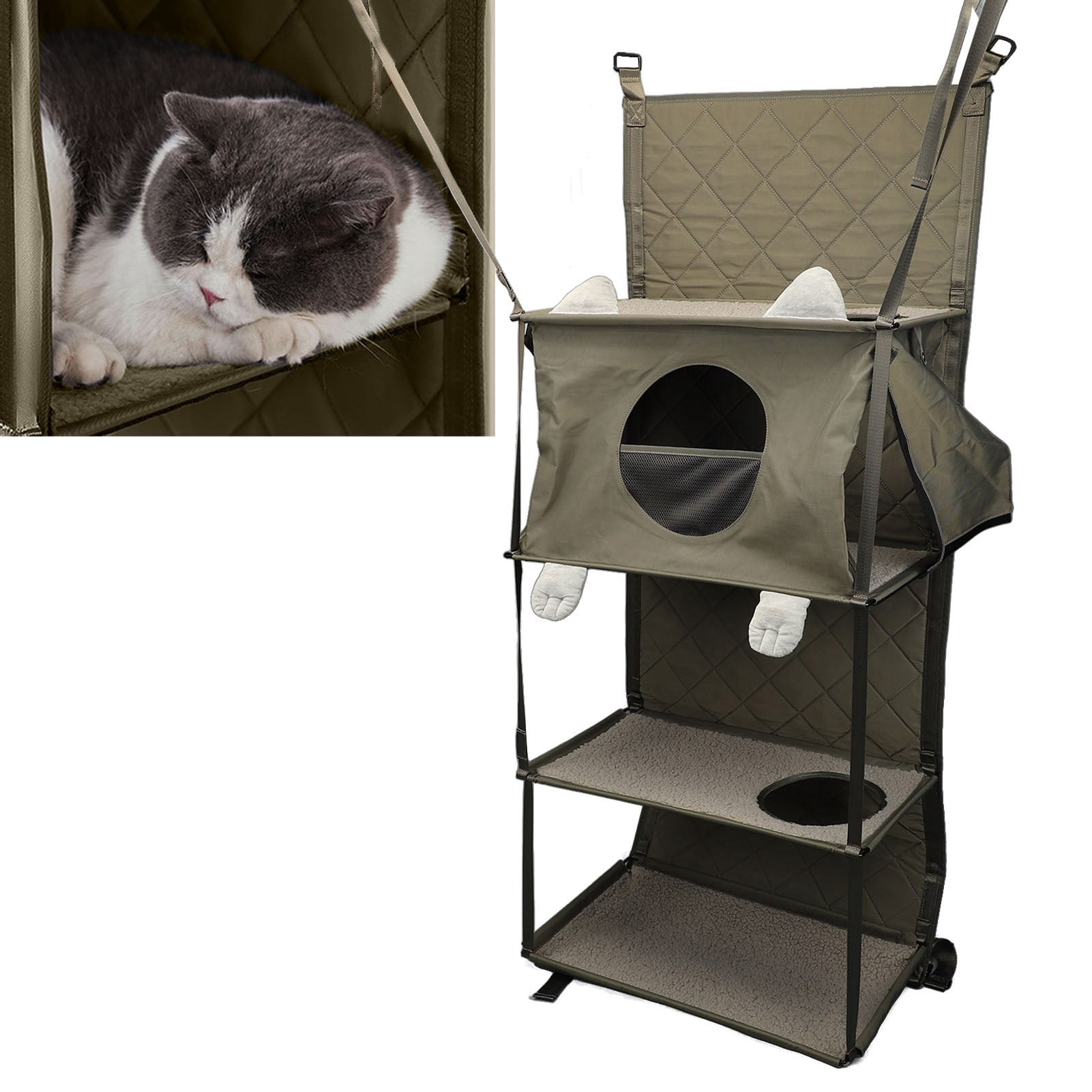 Door Mounted Cat Climber, Stable Foldable Detachable Pillow Cat Tower Bed House  for Indoor Cats