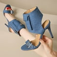 thumbnail image 5 of High-Heels Mid Calf Boots for Women Soft Non-slip Breathable Trendy Women's High-Heels Mid Calf Boots Open Toe Sandals 75%Rayon 25%Polyester Summer Shoes Tapered High heel Dress Shoes Blue 40, 5 of 9