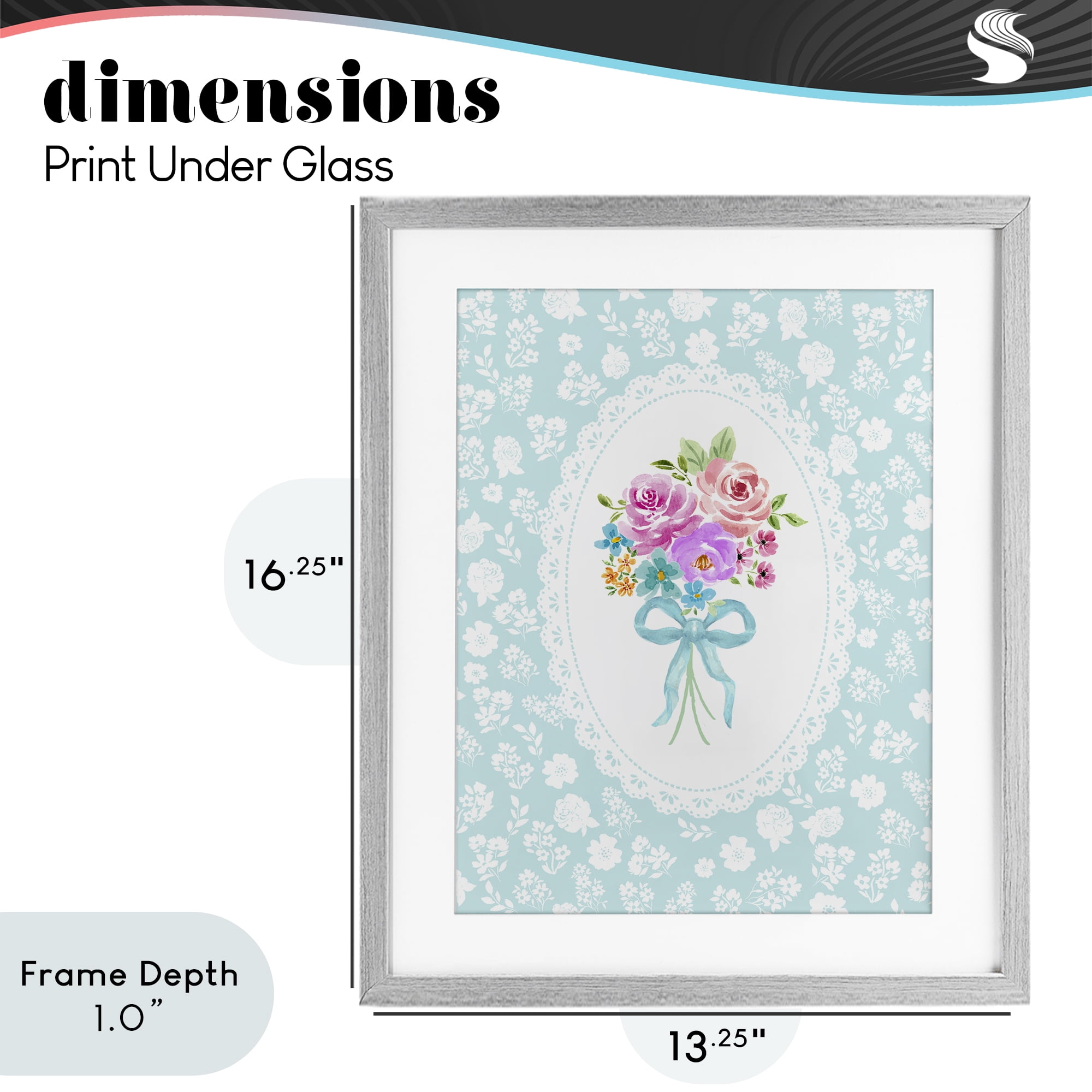 Stupell Industries Aqua Feminine Bouquet Gray Framed Print Under Glass, design by Corinne Haig