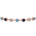 thumbnail image 2 of Gem Stone King 3.16 Ct Round Swiss Blue Topaz Blue Sapphire 18K Rose Gold Plated Silver Lab Grown Diamond Tennis Bracelet for Women (Fully Adjustable up to 9 inch), 2 of 3
