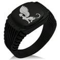 thumbnail image 1 of Stainless Steel Greek Mythology Shpinx CZ Ribbed Needle Stripe Pattern Biker Style Polished Ring, 1 of 1