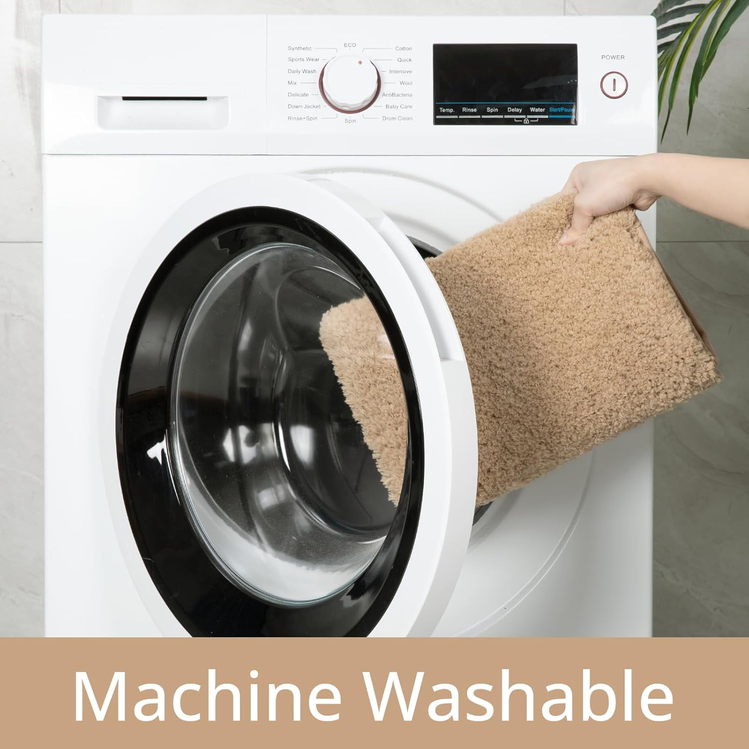 Lochas Beige Polyester Bath Rug, 36" x 24", Machine Washable