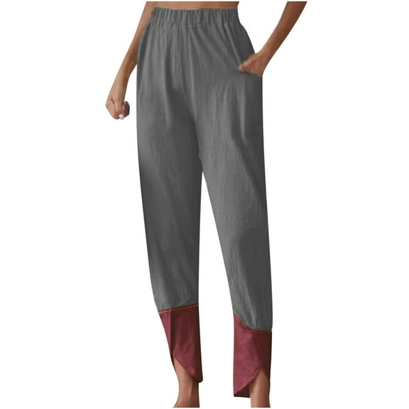 QUYUON Straight Leg Sweatpants for Women Sale Solid Color Casual Straight Leg Pants Loose Pocket Cotton Linen Leg Pants Womens Yoga Pants Long Pant Leg Length Workwear Style P6272 Gray M