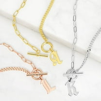 Personalized Planet Women's Mixed Chain New Old English Initial Charm Toggle Necklace