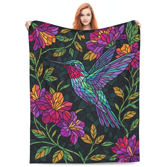 Hummingbird Gift for Women and Mom, Floral Flower Bird Flannel Throw Blanket, Soft Cozy Mother's Day Gift, Home and Bedroom Decor 50x40