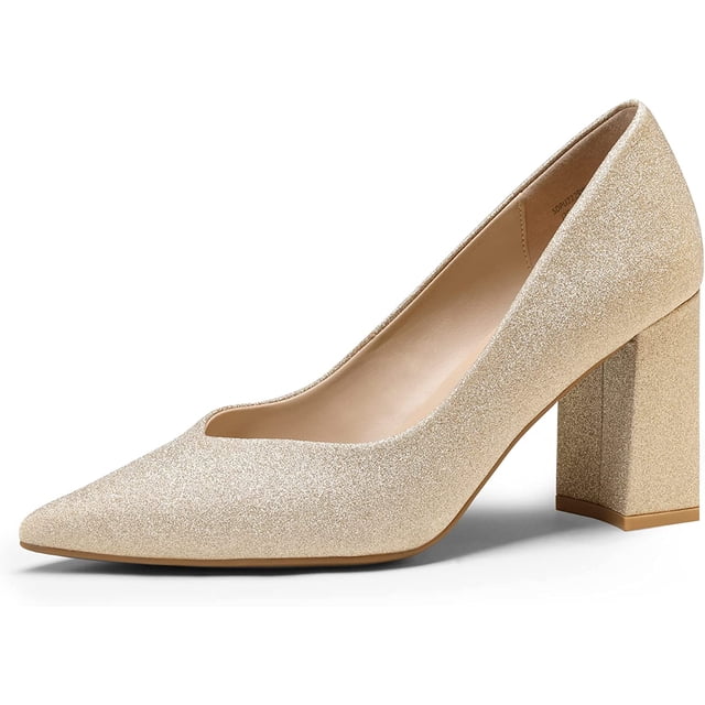 Dream Pairs Las mujeres de alta Chunky cerrado del dedo del pie Tacones puntiagudos del partido de la boda elegante deslizamiento en los zapatos de las bombas SDPU2229W Dream Pairs SDPU2229W