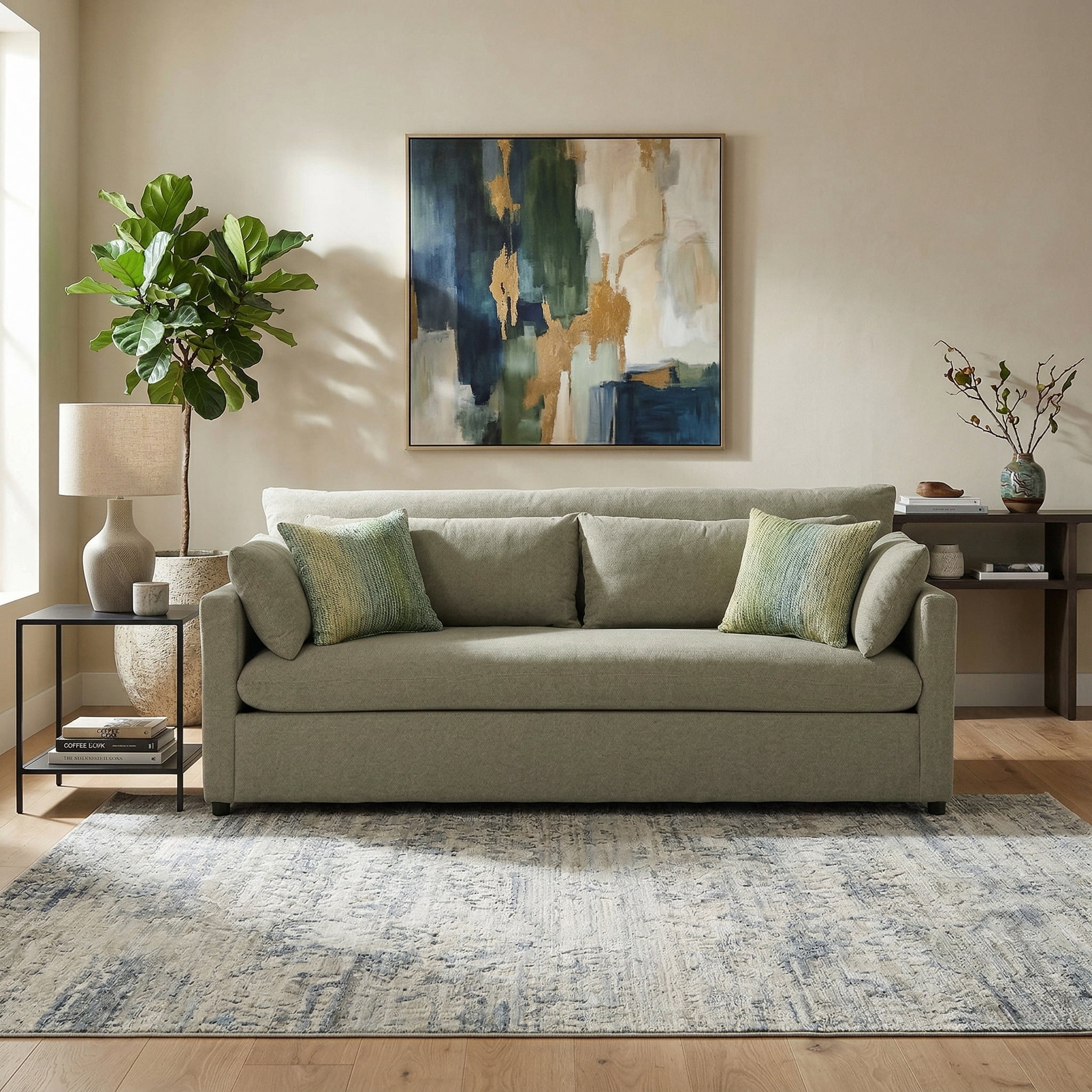 Roundhill Furniture Wilson 3-Piece Living Room Set, Sofa Loveseat and Cuddle Chair, Olive Green