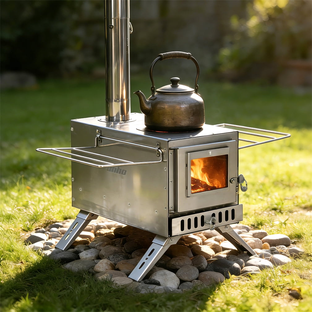 Unho Stainless Steel Wood Stove Wood Burning Stove with Elbow Pipe for Heating Camping Hiking Fishing Cooking
