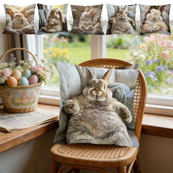 Pillow Covers 18x18, Easter Decorations Cute Bunny Printed Throw Pillow Covers, Home Spring Decor for Bedroom Couch Cushion Cover, Multicolor