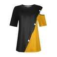 thumbnail image 6 of Royisotas Casual Womens Plus Tops Summer Yellow Short Sleeve Shirts Button Cold Shoulder Crew Neck Color Block Women's T-Shirts, 6 of 7