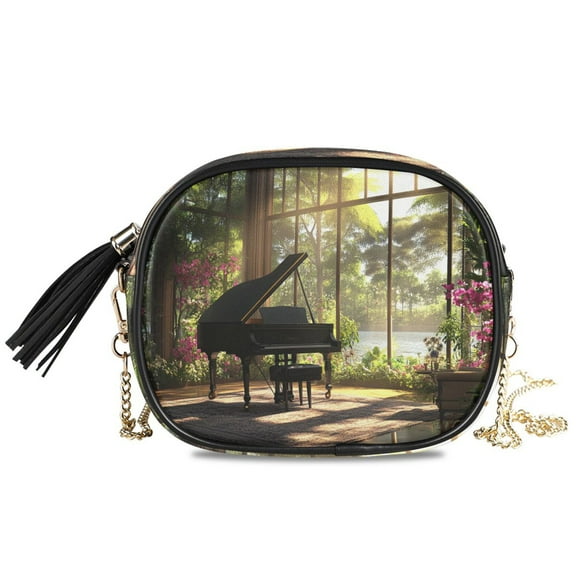 Womens Casual Chain Shoulder Bag Simple style Grand Piano in Sunlit Room Crossbody Bag