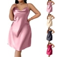 thumbnail image 2 of AHMOMEI Women's Plus Size Satin Nightgown, Cowl Neck Spaghetti Strap Sleep Dress, Silky Loungewear for Home and Sleep Black 4XL, 2 of 4