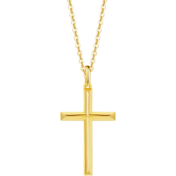 FANCIME Yellow Gold Plated 925 Sterling Silver Beveled Cross Pendant Necklace Dainty Fine Delicate Jewelry Gifts for Women 18 INCHES