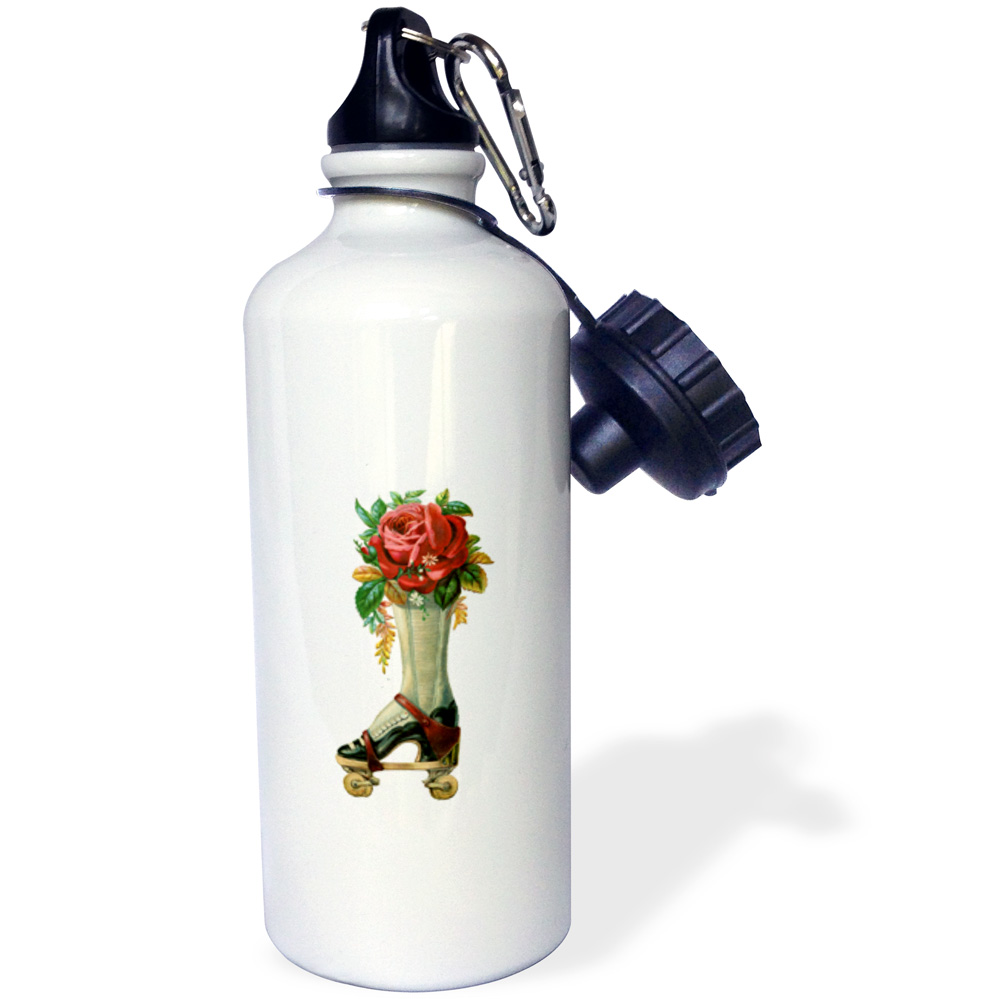 3dRose Vintage Victorian Steampunk Roller Skate Boot with Red Rose Bouquet, Sports Water Bottle, 21oz by Supplier Generic