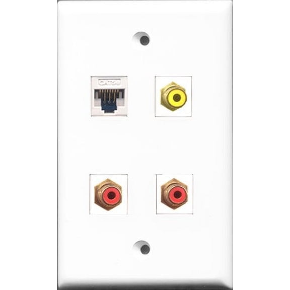 RiteAV - 2 Port RCA Red and 1 Port RCA Yellow and 1 Port Cat5e Ethernet White Wall Plate