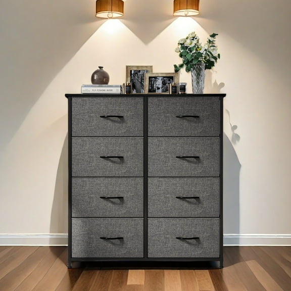 Uforic 8 Drawer Dresser Chest of Drawer Dressers for Fabric Storage Dressers for Living Room Black Gray