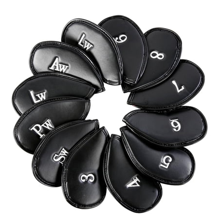 12x Golf Iron Headcover PU Leather Golf Club Cover Head Protector Waterproof