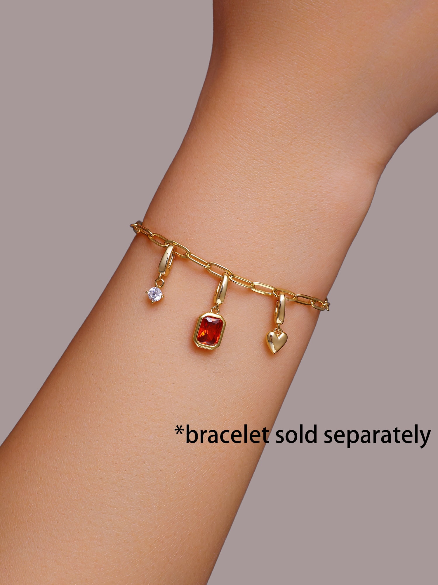 Brilliance Fine Jewelry Simulated Garnet and Simulated Diamond Charm Set in 14KT Gold Plated Sterling Silver