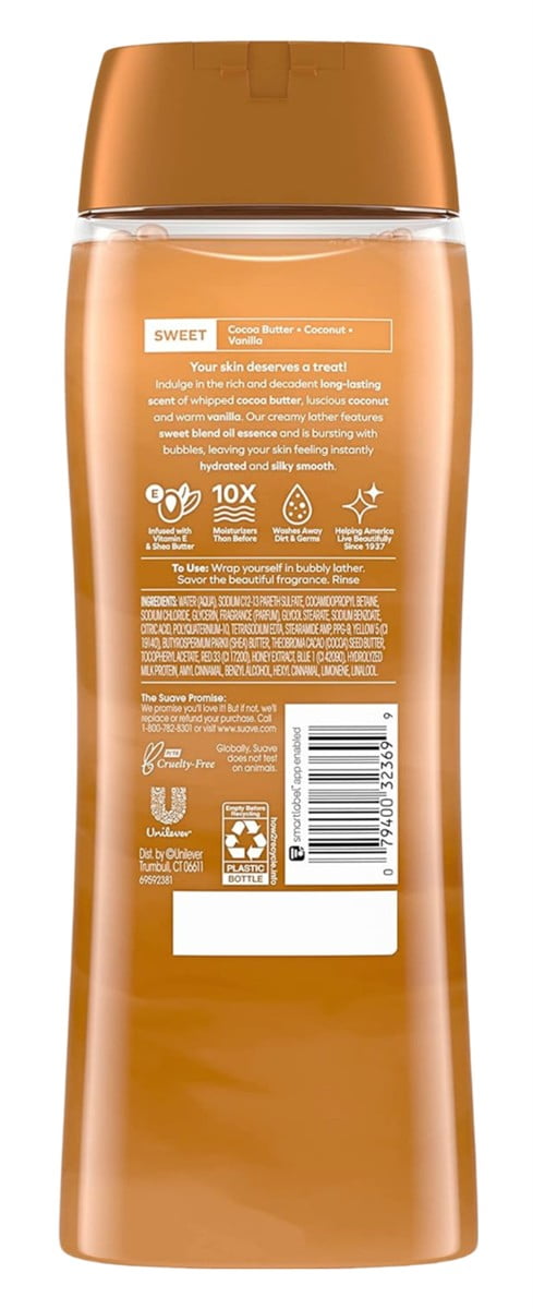 Suave Essentials Body Wash 18oz Cocoa Butter + Shea (Pack of 3)