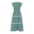 thumbnail image 5 of UsYezik Women Summer Dresses Clearance Under $10 Ruffle Short Sleeve Summer Dress Smocked Crew Neck Tiered Flowy Pocket Dresses Long Maxi Sundress Green M, 5 of 5
