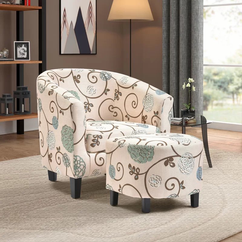Harper&Bright Designs Barrel Accent Chair with Ottoman, Flower Pattern