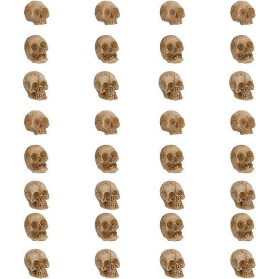 40PCS Mini Skull Figurines Halloween Theme Resin Skull Display Decoration Skeleton Head Tiny Skull Miniature Figures for Landscape Ornament Potted Halloween Party Decorations