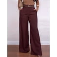 thumbnail image 6 of Women Fall Wide Leg Trousers High Elastic Waist Loose Pleated Long Flowy Palazzo Work Pants with Pockets Wine Red XXL, 6 of 8