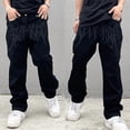 thumbnail image 3 of Pantalones vaqueros holgados estampados para hombre, estilo hip hop, para adolescentes, estilo urbano, para patineta, Y2K, 3 of 5