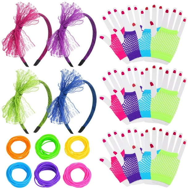 CATOR Set De 8 Accesorios De Fiesta Años 80 – Collares Y Pulseras De Neón – Para Mujeres Y Hombres – Temática Retro