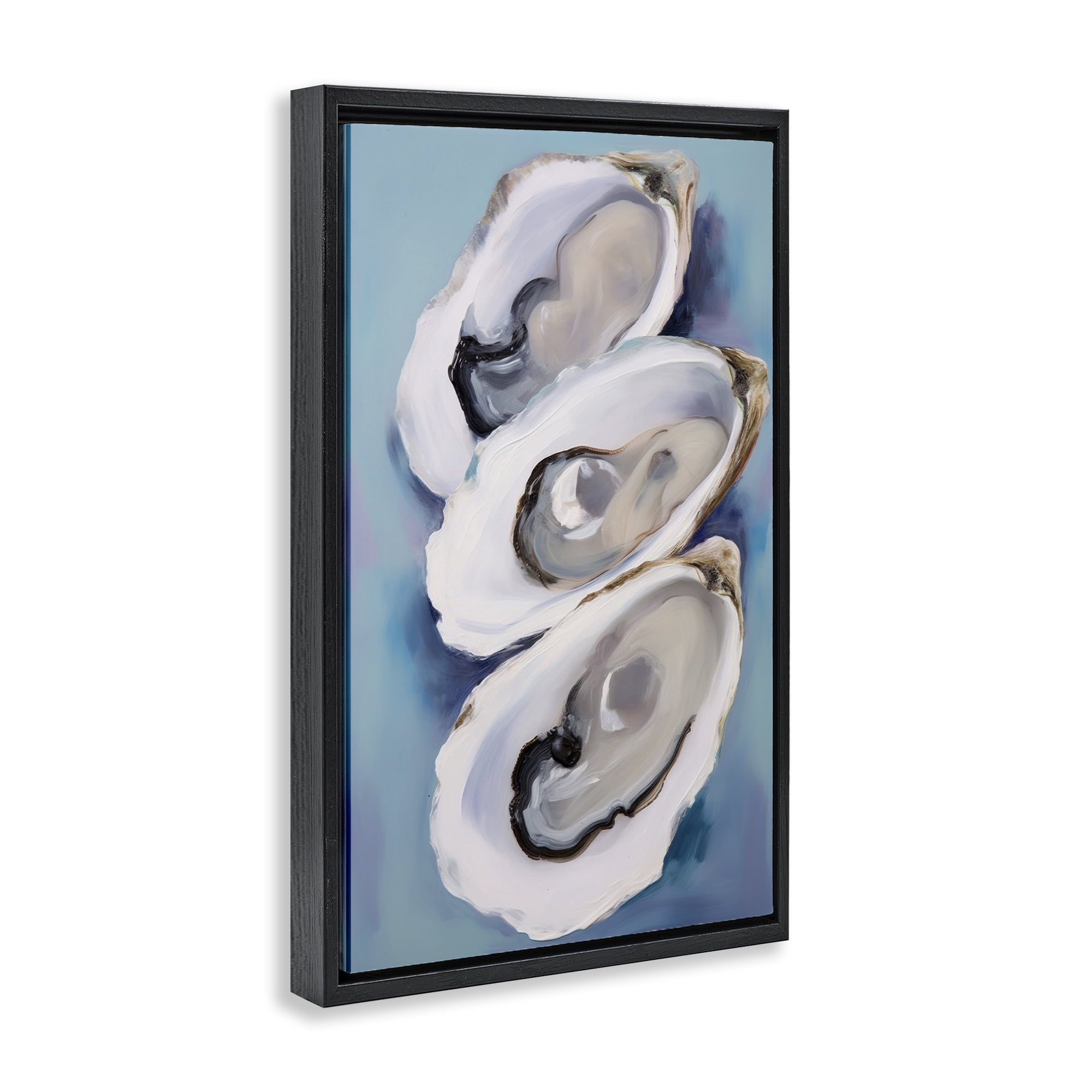 Stupell Industries Three Oyster Shells Animals & Insects Painting Black Floater Framed Canvas Art Print Wall Art, 21 x 31