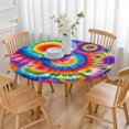 thumbnail image 3 of Colorful Rainbow Tie Dye Spiral Pattern Round Fitted Tablecloth with Elastic Edge,Dining Table Cover Waterproof,Outdoor Round Tablecloth for Camping,Dining,Indoor and Outdoor, 3 of 7
